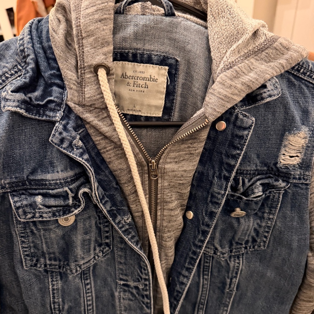 Abercrombie & Fitch Kids' Blue Jean Jacket with Hoodie